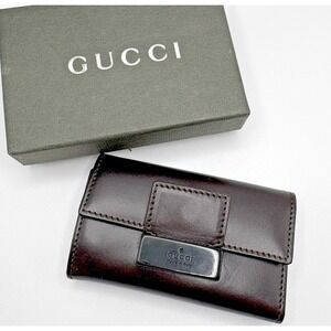 Gucci Leather Key Case Dark Brown Italy New Smooth Classic Luxury